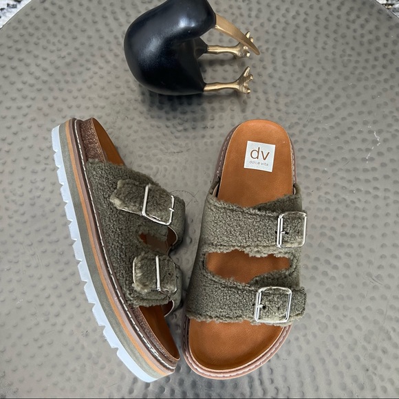 DV by Dolce Vita Shoes - Dolce Vita Laica Fuzzy Buckle Slide Sandal